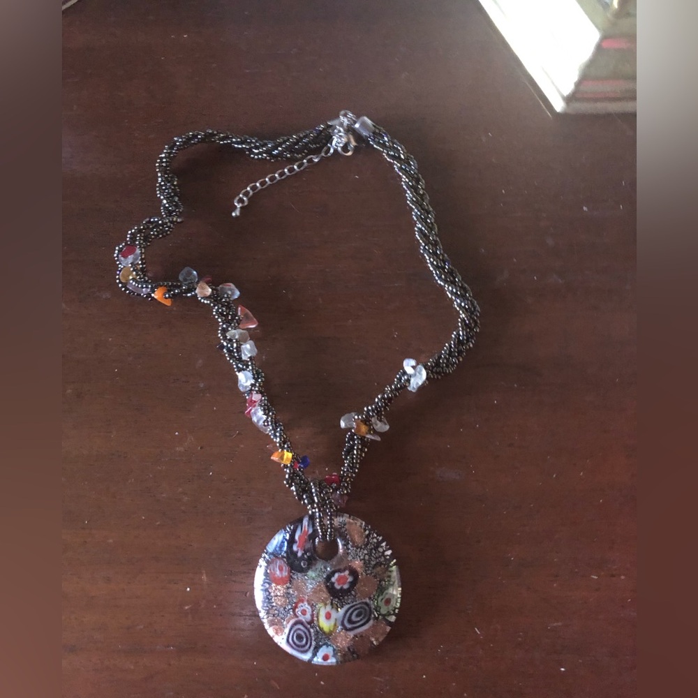 Unique Murano Glass & Stone Necklace- 703 $50 or $45 w/offer